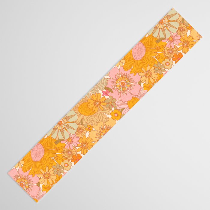 Retro Florals 70s Cream Table Runner Gallery Image 3