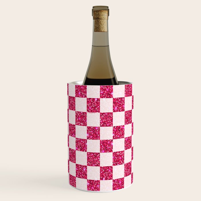 Pink Glitter Checkered Print in Cream Wine Chiller Gallery Image 1