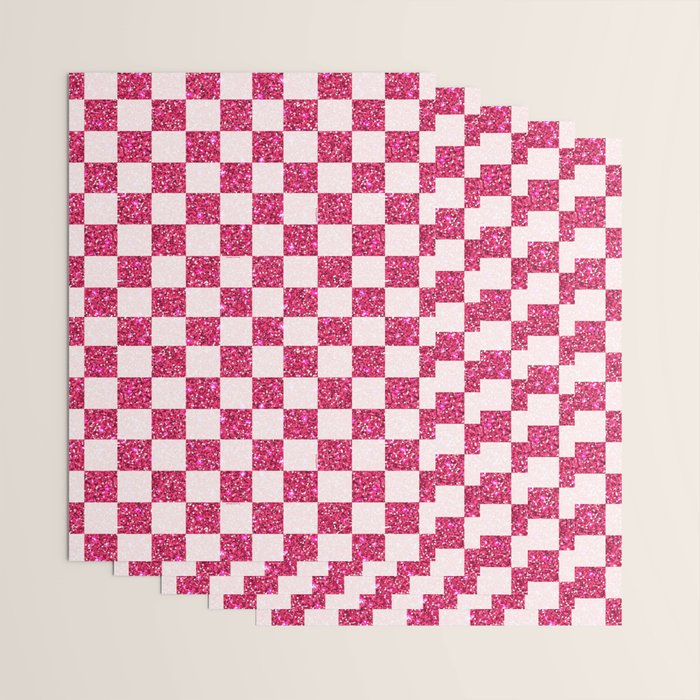 Pink Glitter Checkered Print in Cream Wrapping Paper Gallery Image 3