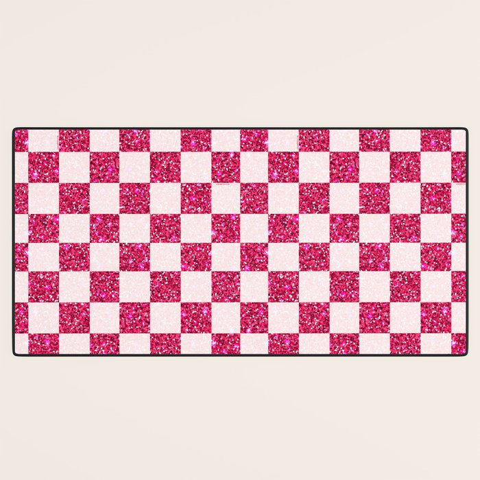 Pink Glitter Checkered Print in Cream Desk Mat Gallery Image 3
