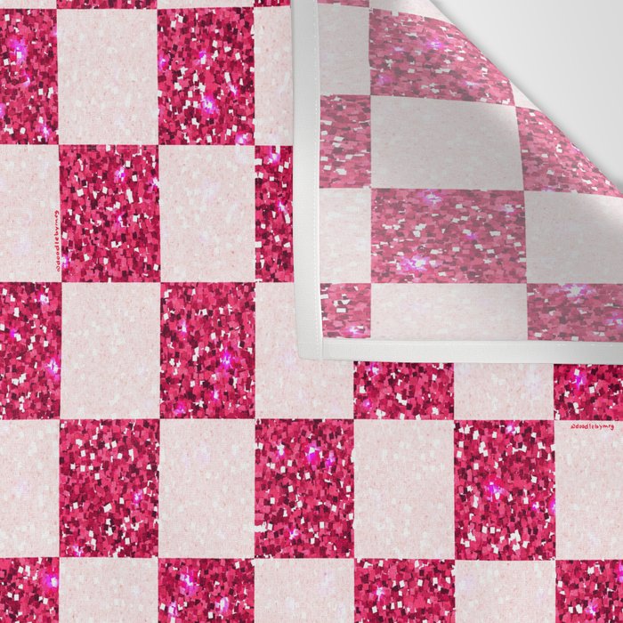 Pink Glitter Checkered Print in Cream Wall Tapestry Gallery Image 3