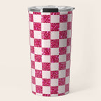 Pink Glitter Checkered Print in Cream Travel Mug Gallery Image 1