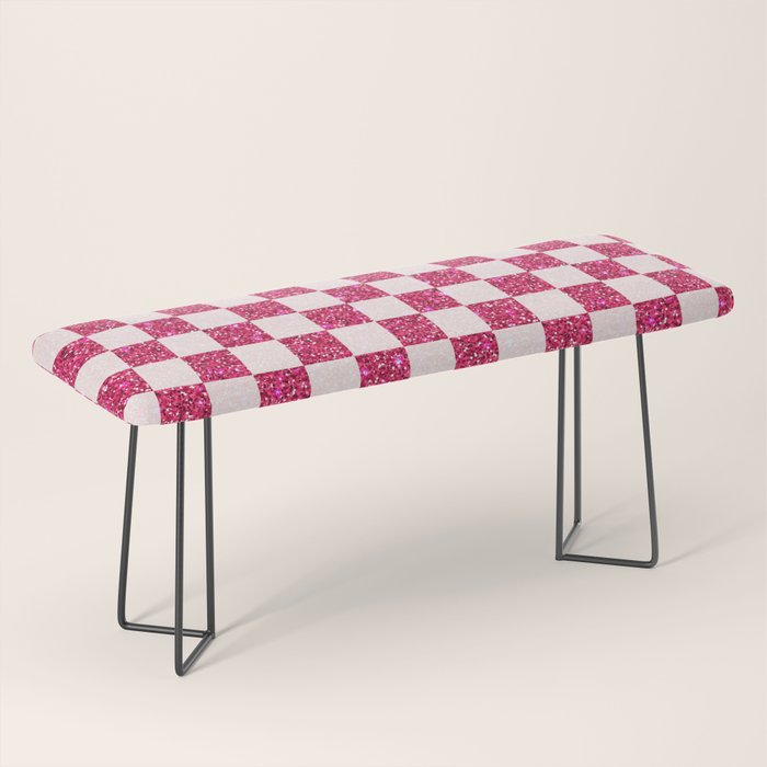 Pink Glitter Checkered Print in Cream Bench Gallery Image 1