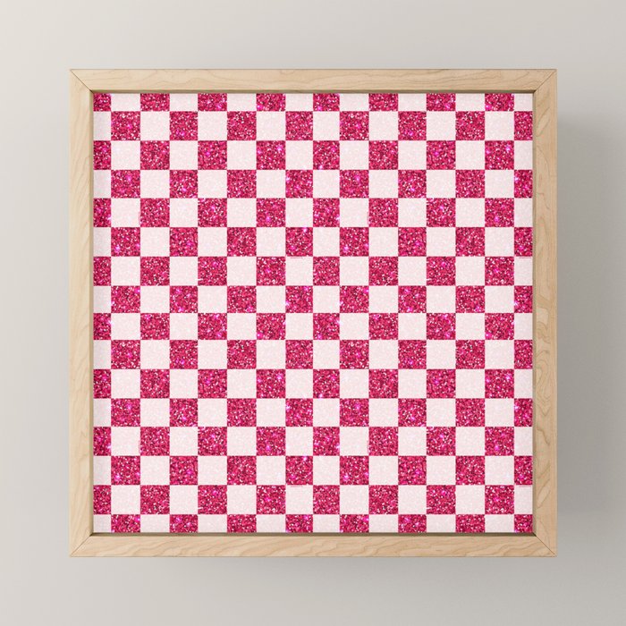 Pink Glitter Checkered Print in Cream Mini Art Print Gallery Image 1