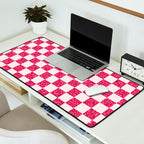 Pink Glitter Checkered Print in Cream Desk Mat Gallery Image 2