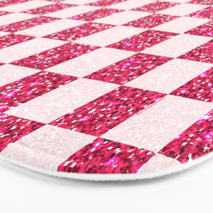 Pink Glitter Checkered Print in Cream Bath Mat Gallery Image 3