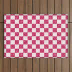 Pink Glitter Checkered Print in Cream Outdoor Rug Gallery Image 1