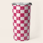 Pink Glitter Checkered Print in Cream Travel Mug Gallery Image 2