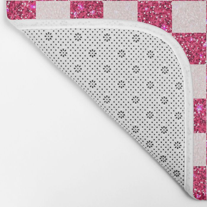 Pink Glitter Checkered Print in Cream Bath Mat Gallery Image 2