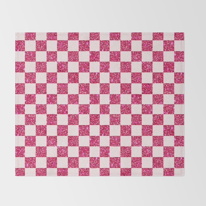 Pink Glitter Checkered Print in Cream Throw Blanket Gallery Image 2