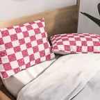Pink Glitter Checkered Print in Cream Pillow Sham Gallery Image 2