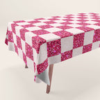 Pink Glitter Checkered Print in Cream Tablecloth Gallery Image 1