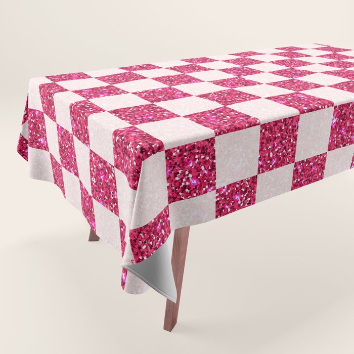 Pink Glitter Checkered Print in Cream Tablecloth Gallery Image 1