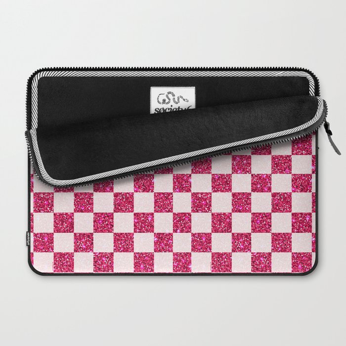 Pink Glitter Checkered Print in Cream Laptop Sleeve Gallery Image 2