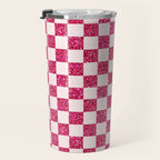 Pink Glitter Checkered Print in Cream Travel Mug Gallery Image 3