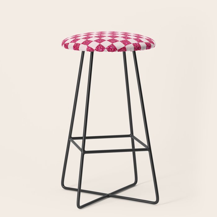 Pink Glitter Checkered Print in Cream Stool Gallery Image 1