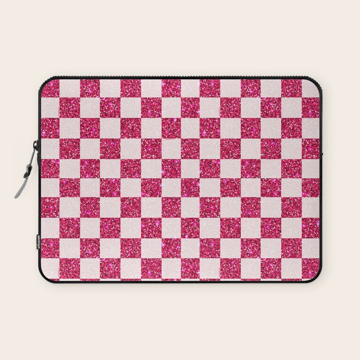 Pink Glitter Checkered Print in Cream Laptop Sleeve Gallery Image 1