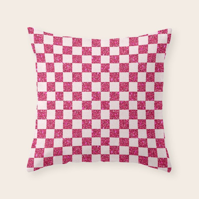 Pink Glitter Checkered Print in Cream Throw Pillow Gallery Image 6