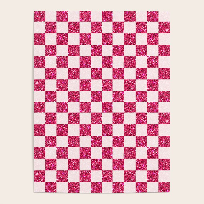 Pink Glitter Checkered Print in Cream Poster Gallery Image 4