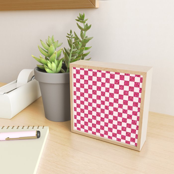 Pink Glitter Checkered Print in Cream Mini Art Print Gallery Image 2