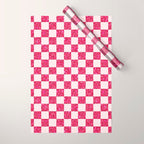 Pink Glitter Checkered Print in Cream Wrapping Paper Gallery Image 1