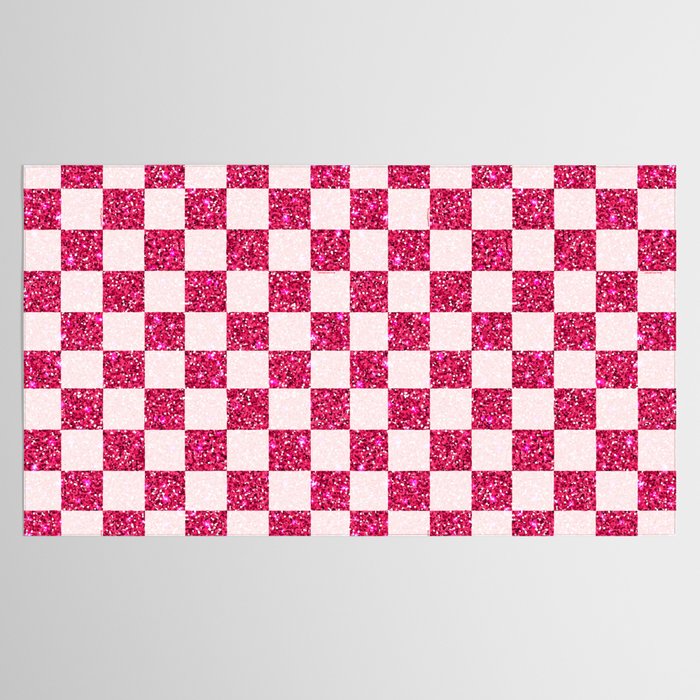 Pink Glitter Checkered Print in Cream Tablecloth Gallery Image 2