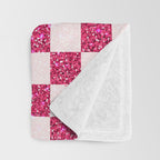 Pink Glitter Checkered Print in Cream Throw Blanket Gallery Image 3