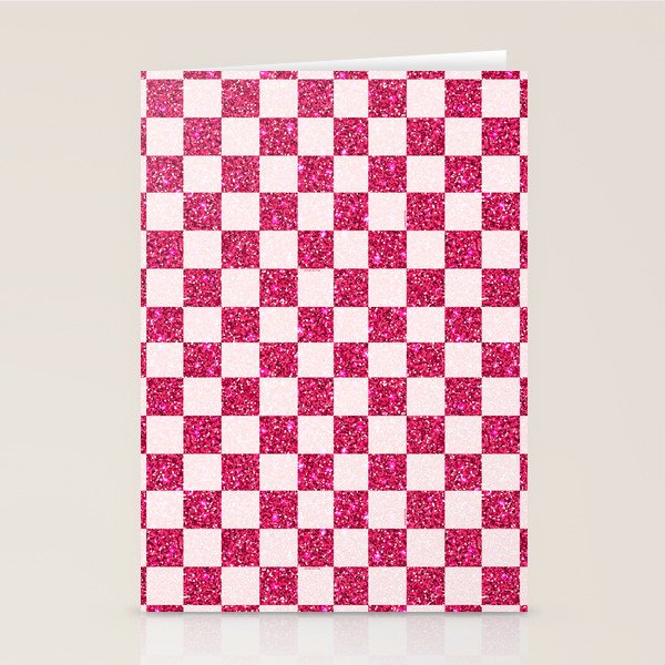 Pink Glitter Checkered Print in Cream Stationery Card Gallery Image 1