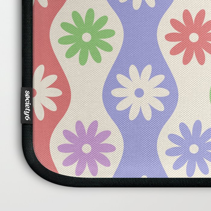 Retro Wavy Stripes with Colorful Flowers Laptop Sleeve Gallery Image 3