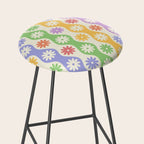 Retro Wavy Stripes with Colorful Flowers Stool Gallery Image 2