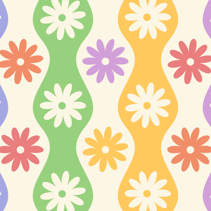 Retro Wavy Stripes with Colorful Flowers Coffee Mug Gallery Image 2