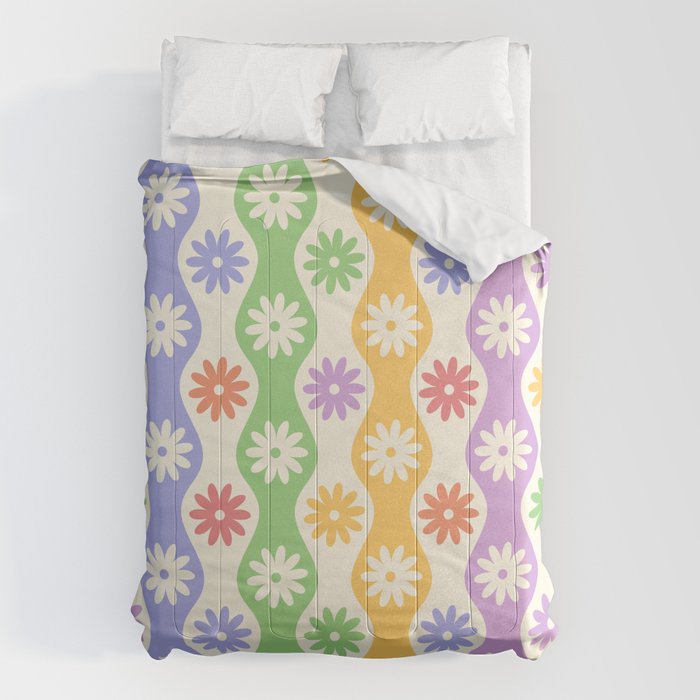 Retro Wavy Stripes with Colorful Flowers Comforter Gallery Image 1