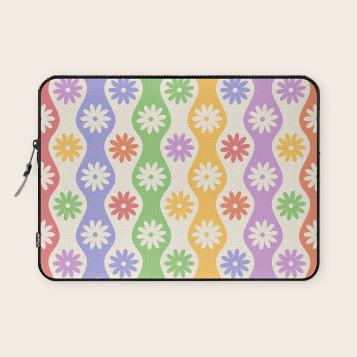Retro Wavy Stripes with Colorful Flowers Laptop Sleeve Gallery Image 1
