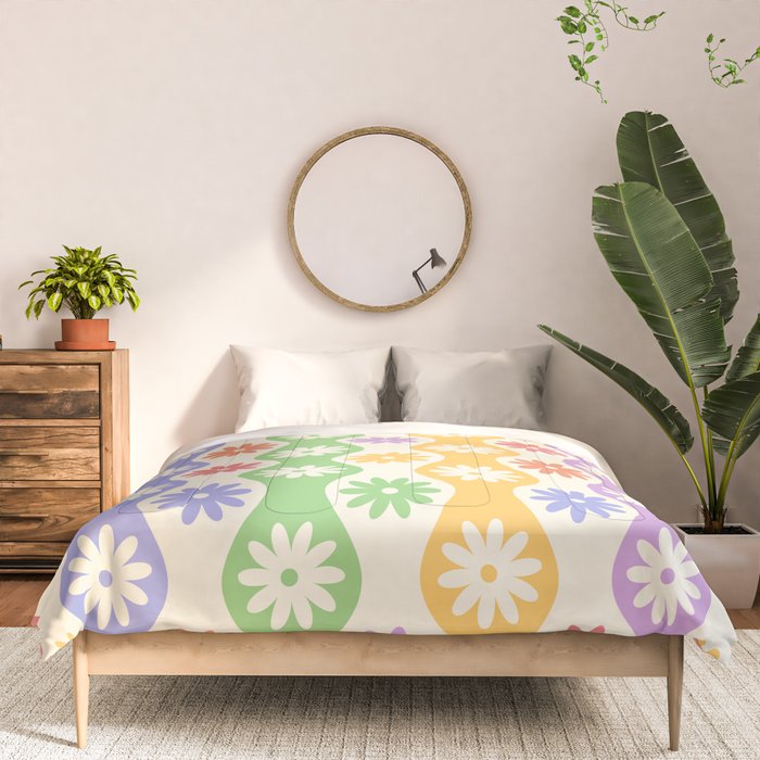 Retro Wavy Stripes with Colorful Flowers Comforter Gallery Image 3