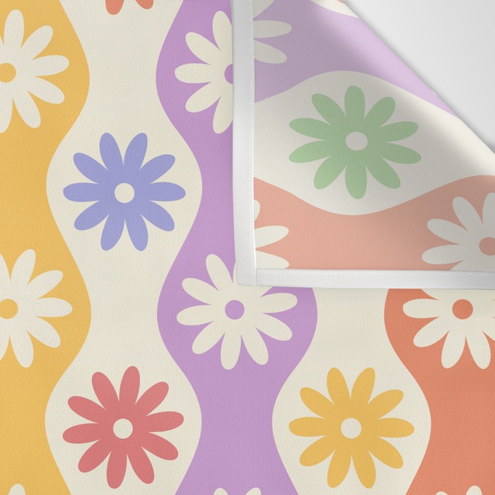 Retro Wavy Stripes with Colorful Flowers Wall Tapestry Gallery Image 3