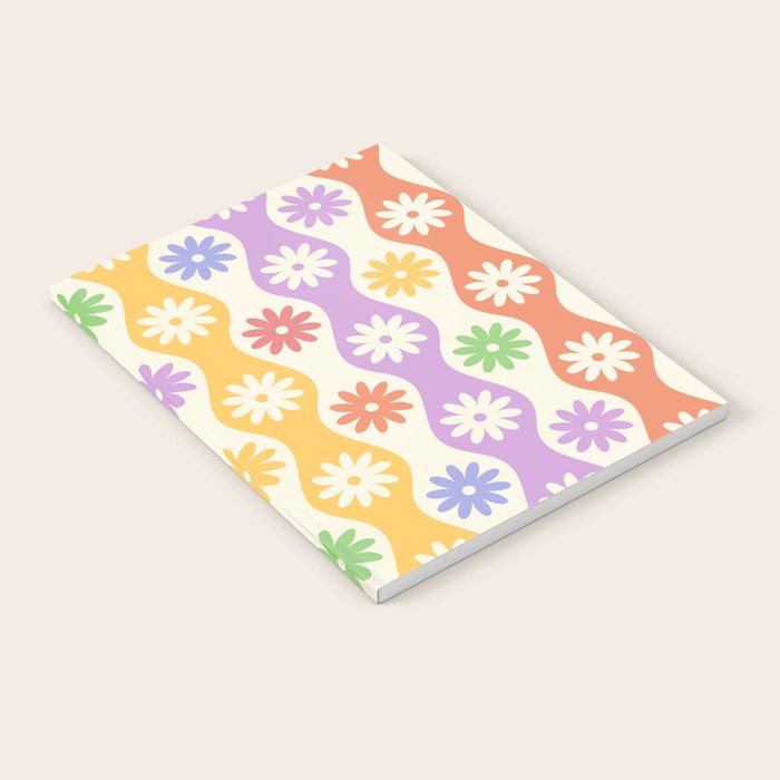 Retro Wavy Stripes with Colorful Flowers Notebook Gallery Image 2