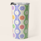 Retro Wavy Stripes with Colorful Flowers Travel Mug Gallery Image 3