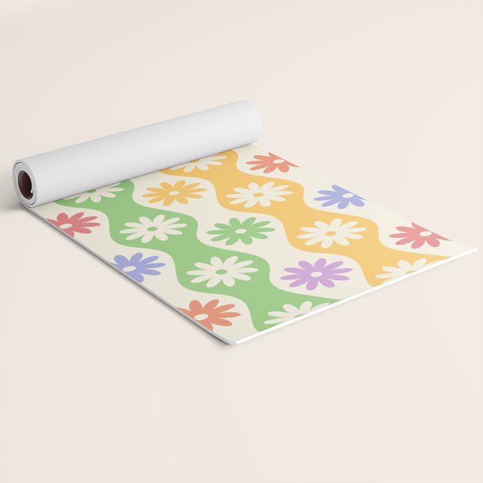 Retro Wavy Stripes with Colorful Flowers Yoga Mat Gallery Image 2