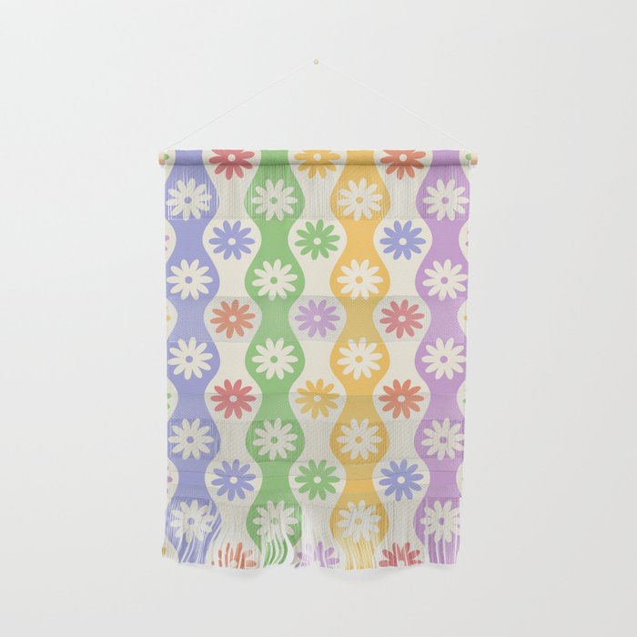 Retro Wavy Stripes with Colorful Flowers Wall Hanging Gallery Image 1