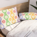 Retro Wavy Stripes with Colorful Flowers Pillow Sham Gallery Image 2