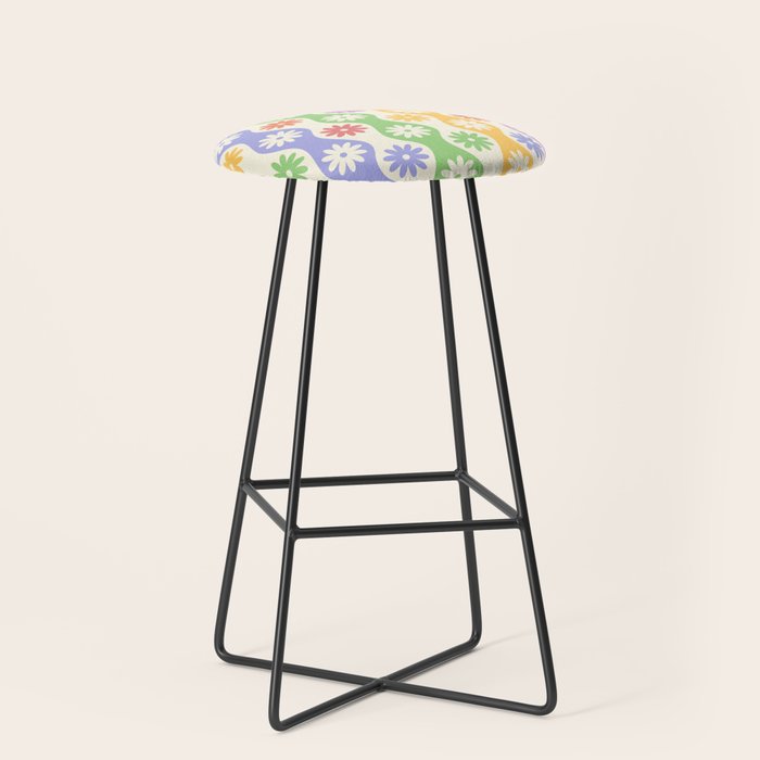 Retro Wavy Stripes with Colorful Flowers Stool Gallery Image 1