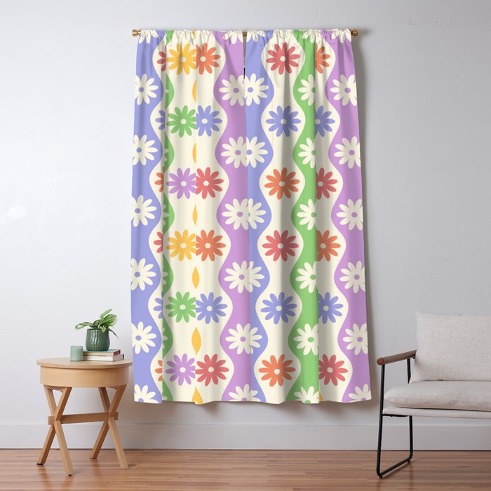 Retro Wavy Stripes with Colorful Flowers Window Curtain Gallery Image 5