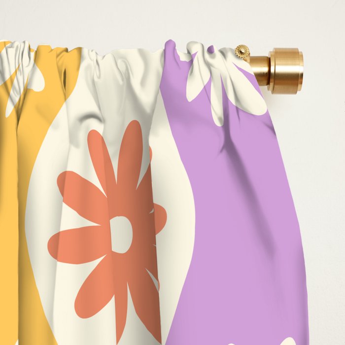 Retro Wavy Stripes with Colorful Flowers Window Curtain Gallery Image 2