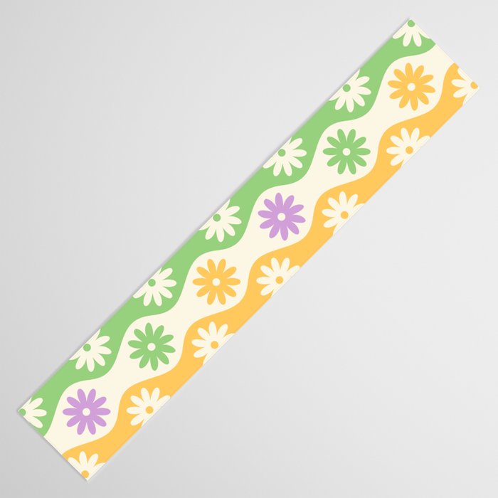 Retro Wavy Stripes with Colorful Flowers Table Runner Gallery Image 3