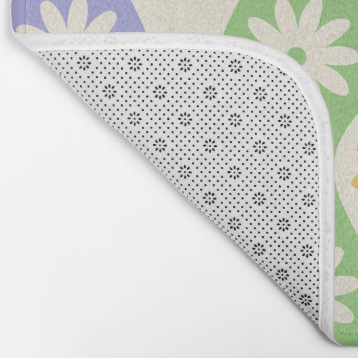 Retro Wavy Stripes with Colorful Flowers Bath Mat Gallery Image 2