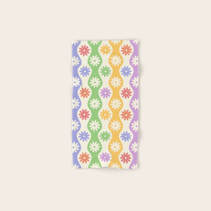 Retro Wavy Stripes with Colorful Flowers Bath Towel Gallery Image 1