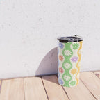 Retro Wavy Stripes with Colorful Flowers Travel Mug Gallery Image 4