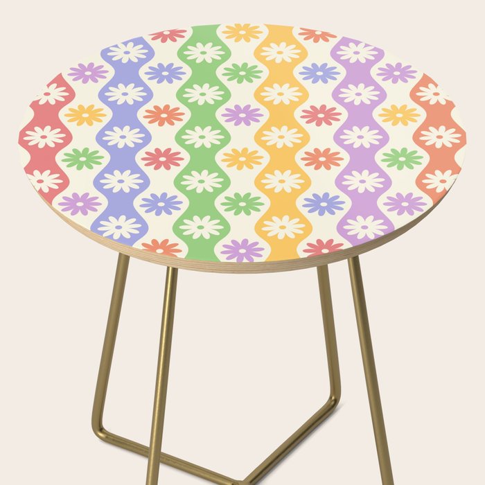 Retro Wavy Stripes with Colorful Flowers Side Table Gallery Image 2