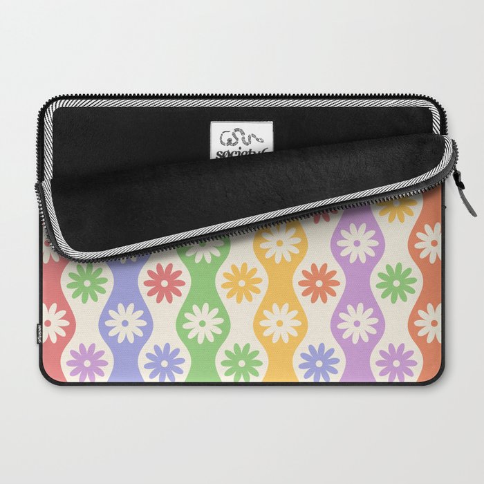 Retro Wavy Stripes with Colorful Flowers Laptop Sleeve Gallery Image 2