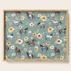 Horses and Sunrise Blue Floral, Horse Love, Wild Horses, Yellow and Pink Flowers Serving Tray Gallery Image 1